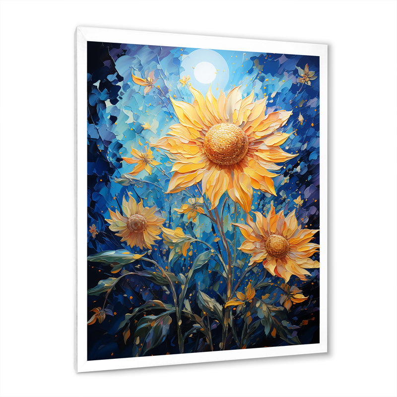 Expressionniste énergie tournesols II, Cadre photo blanc, H 44 po x l 34 po x P 1,5 po