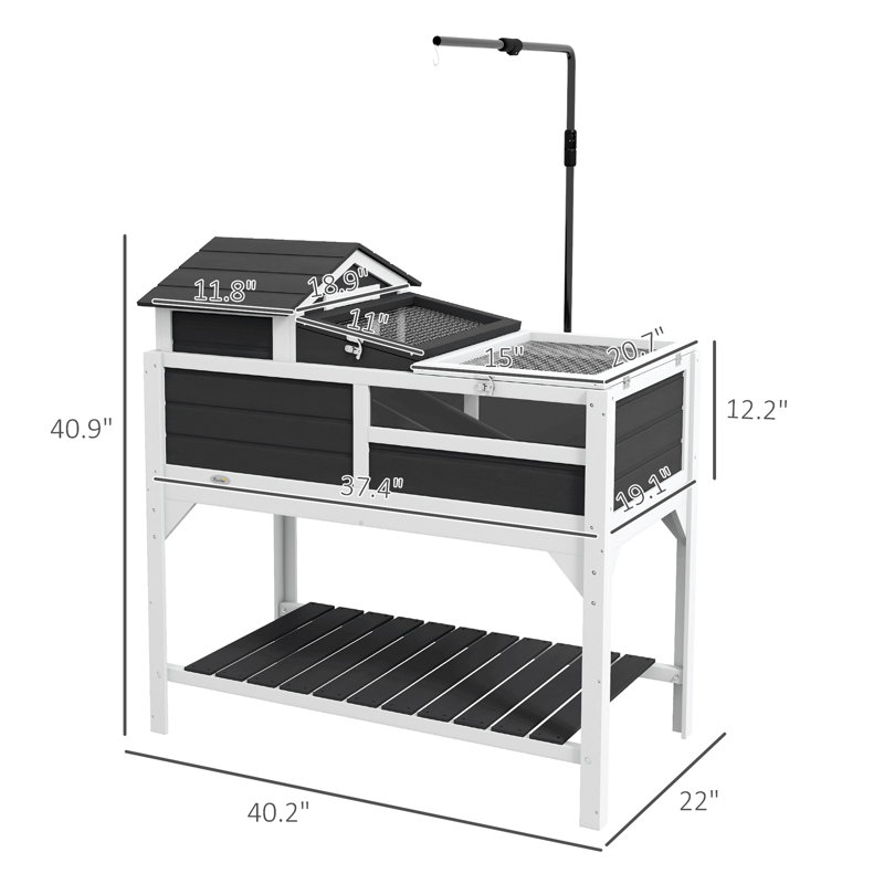Habitat tortue avec support de lampe réglable, enceinte à 2 couches avec tablette de rangement, maison principale amovible, plateau fixe, couvercle ouvrable, gris