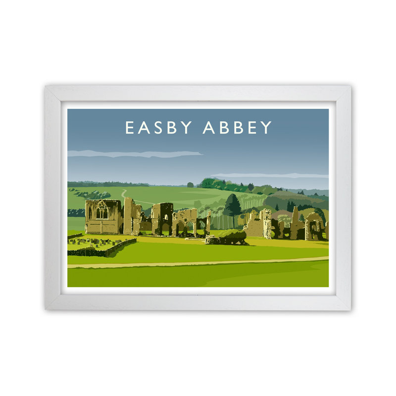 Easby Abbey by Richard O'Neill - Print, 24cm H x 34cm W x 3cm D, White Framed