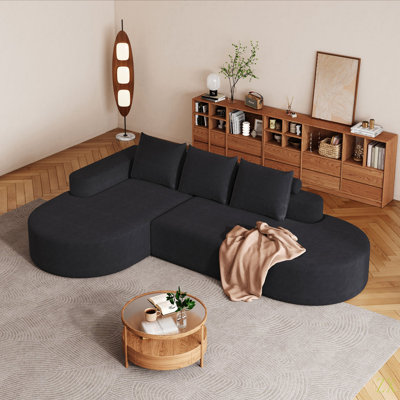 Canapé moderne incurvé moderne, ensemble de canapé modulaire rembourré en chenille, ensemble modulaire de salon modulaire en L de 108,5 po avec 3 coussins, canapé-lit combiné gratuit pour le salon, la chambre à coucher