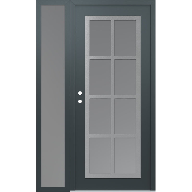 C16 droitier 48 po X 80 po Panneau d'entrée en acier argenté anthracite et verre givré anthracite avec porte d'entrée pré-montée en verre givré Sidelite