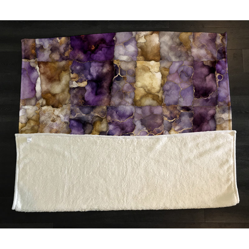 Jeté Richart, L 51 po x L 60 po, Mauve / jaune / gris, Damier / marbre / abstrait