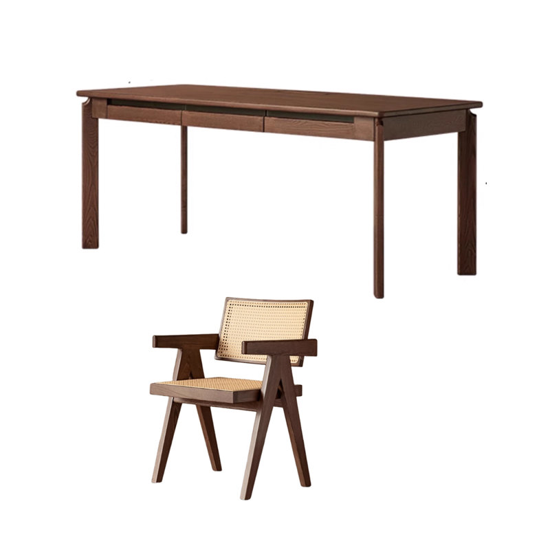 Ash Wood 70.86-inch Rectangular Three Drawers Desk
