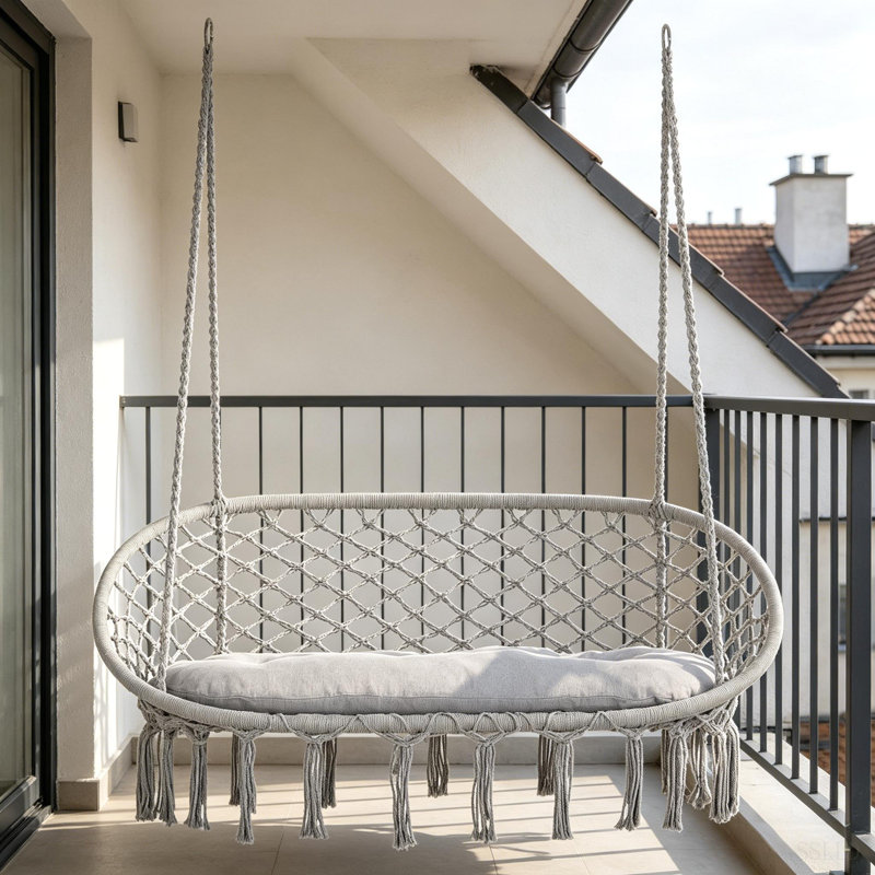 Chaise hamac pour 2 personnes en macramé avec coussin souple et chaise en corde de coton
