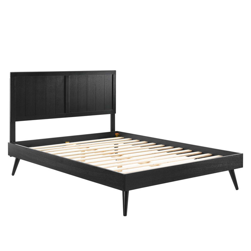 Alana Black Queen Wood Platform Bed with Splayed Legs