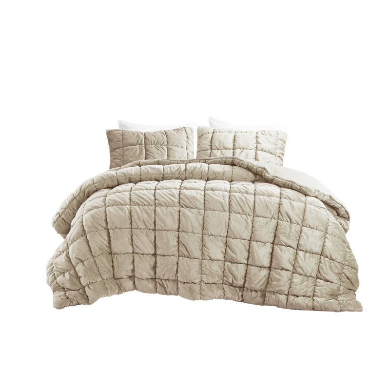 Velvet Dream Puff Velvet Comforter Set, Tan, Twin Comforter + 1 Standard Sham