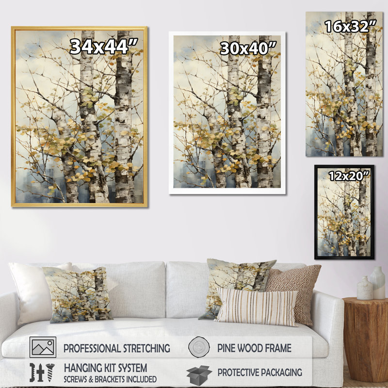 Symphonie sycomore sur un arbre jaune beige - impression sur toile florale et botanique, Cadre photo noir