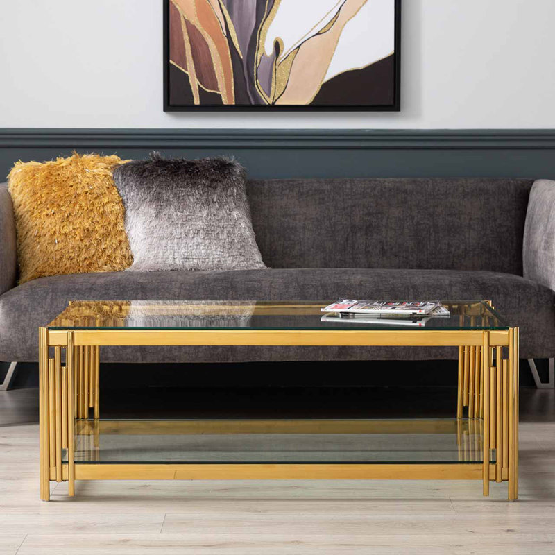 Drye Coffee Table with Storage, Clear, Gold