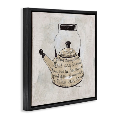 Tea Types on Kettle Gold Framed Floater Canvas Wall Art, design by Carol Robinson