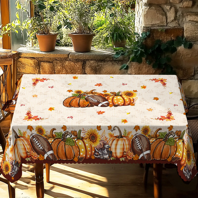 Autumn-Winter Tablecloth 140x180cm Rectangular Seasonal Holiday Patterns Pumpkin Motifs Party Picnic Dinner Table Cover