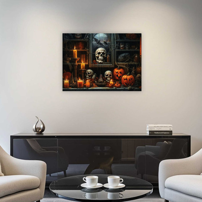 Art mural noir sur toile citrouille effrayante d'Halloween noir et orange, décoration moderne de qualité supérieure, 24 x 32 po