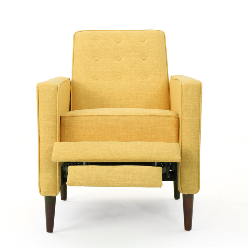 Button Tufted Upholstered Manual Push-Back Recliner , Muted Yellow Polyester