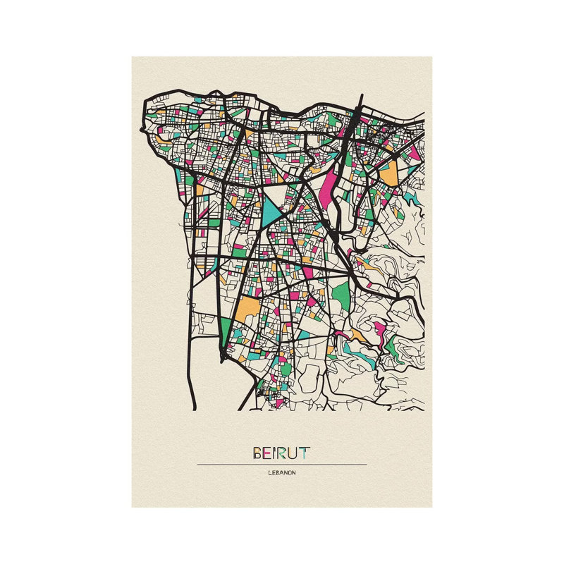 «Beyrouth, Lebanon Map» par Ayse Deniz Akerman - impression sur toile tendue, H 18 po x l 12 po x 1,5 po