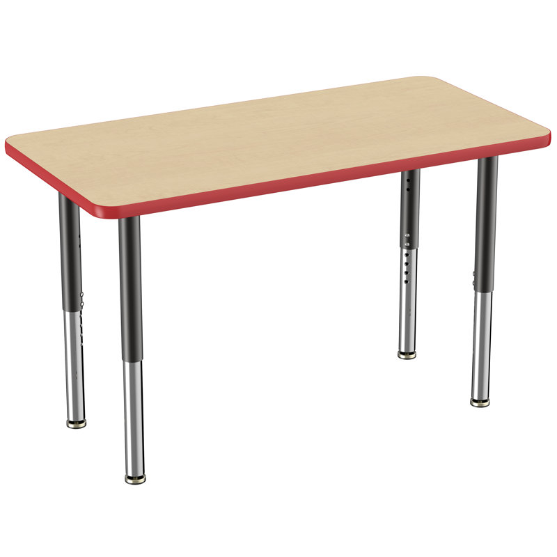 Table d'activité rectangulaire à hauteur réglable en forme de T, Érable / rouge, Super, 24 po x 48 po