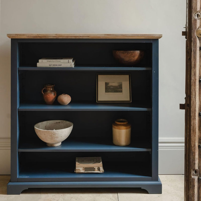 124 cm H x 120 cm W Solid Wood Bookcase, navy blue