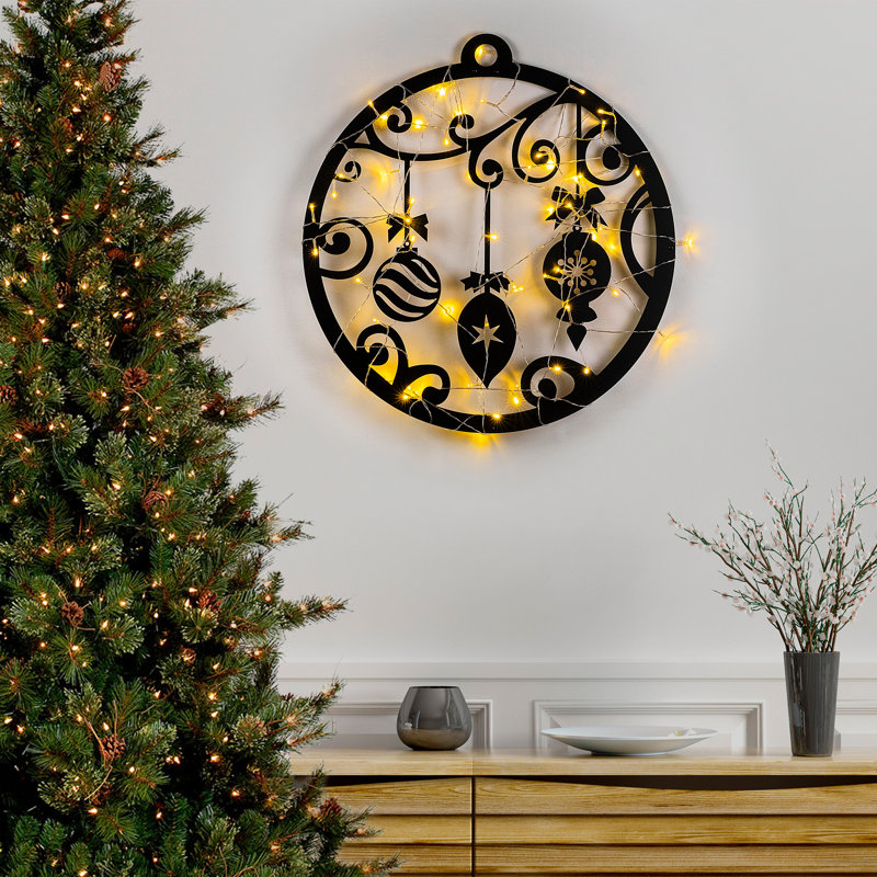 Stylish Decorative Metal Wall Accessory, Black, 23.6 x 25.2 inches | 100% Metal, Thickness: 0.05 inches | Battery Operated (3 AA, Max 3.15 W) | Easy Wall Hanging Design | Perfect for Home Decor & Modern Spaces