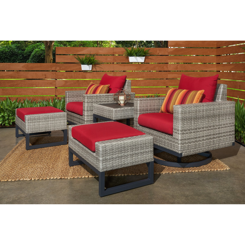 Sameko 2 - Person Patio Conversation Set with Sunbrella® Cushions, Canvas Jockey Red Sunbrella® Canvas, Gray