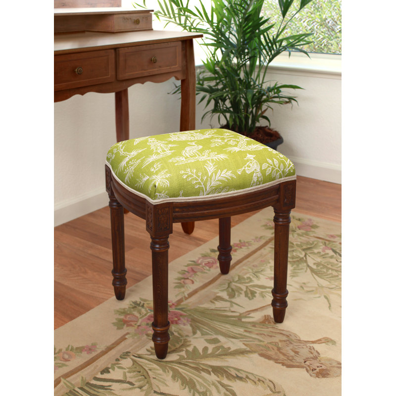 Tabouret de coiffeuse en lin Camillia Jade, Vert chartreuse, Noyer