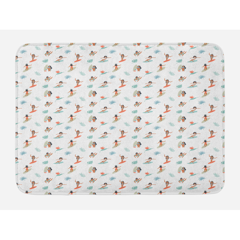 Pale Azure Blue and White Hula Girl Bath Mat