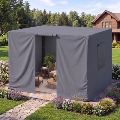 10Ft X 10Ft Pergola Winter Cover, All-Season Pergola Accessory, Outdoor Pergola Cover With Sidewalls And Mesh Windows, Waterproof Enclosure For Weather Protection, Fits Most Pergola Sizes