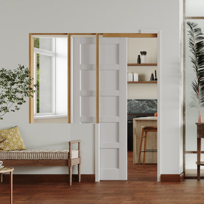 Sliding Pocket Door With Soft Closer –5 Panel Shaker Style White MDF Interior Door & Pantry Door With Pocket Frame
