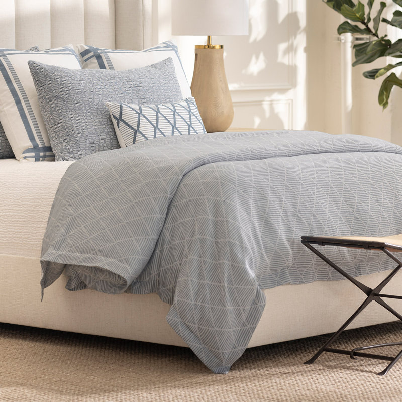 Brook Duvet Cover, King, Blue/White