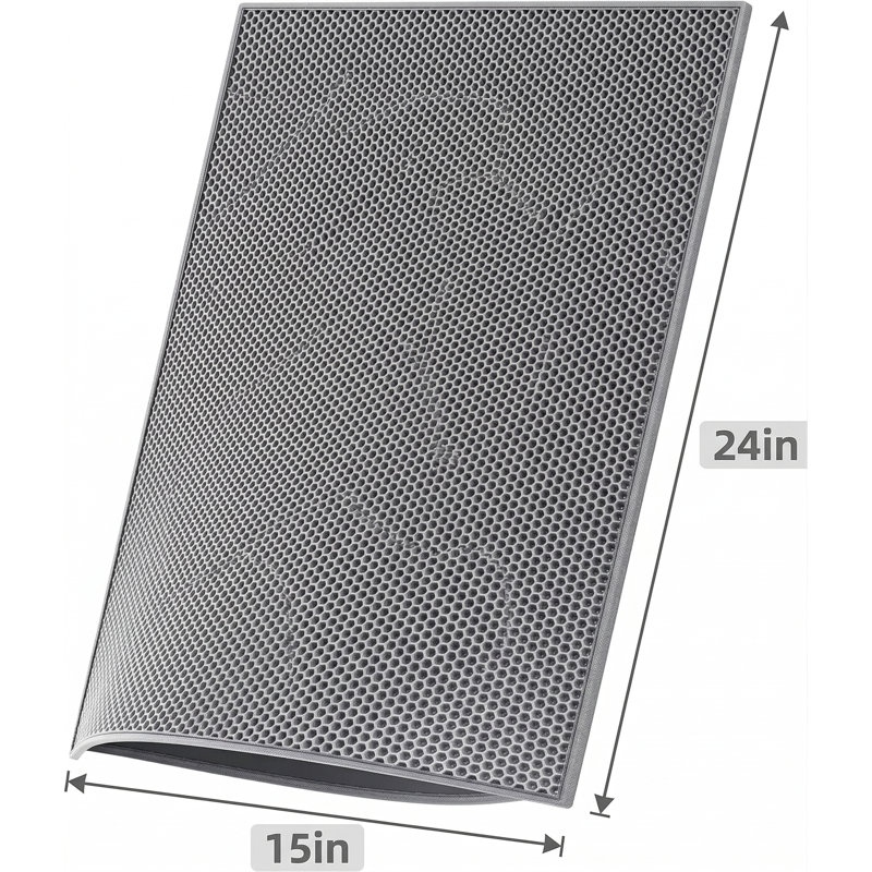 Tapis pour litière pour chat avec nid d'abeille double couche, facile à nettoyer et lavable, 24 po x 15 po, gris, Gris