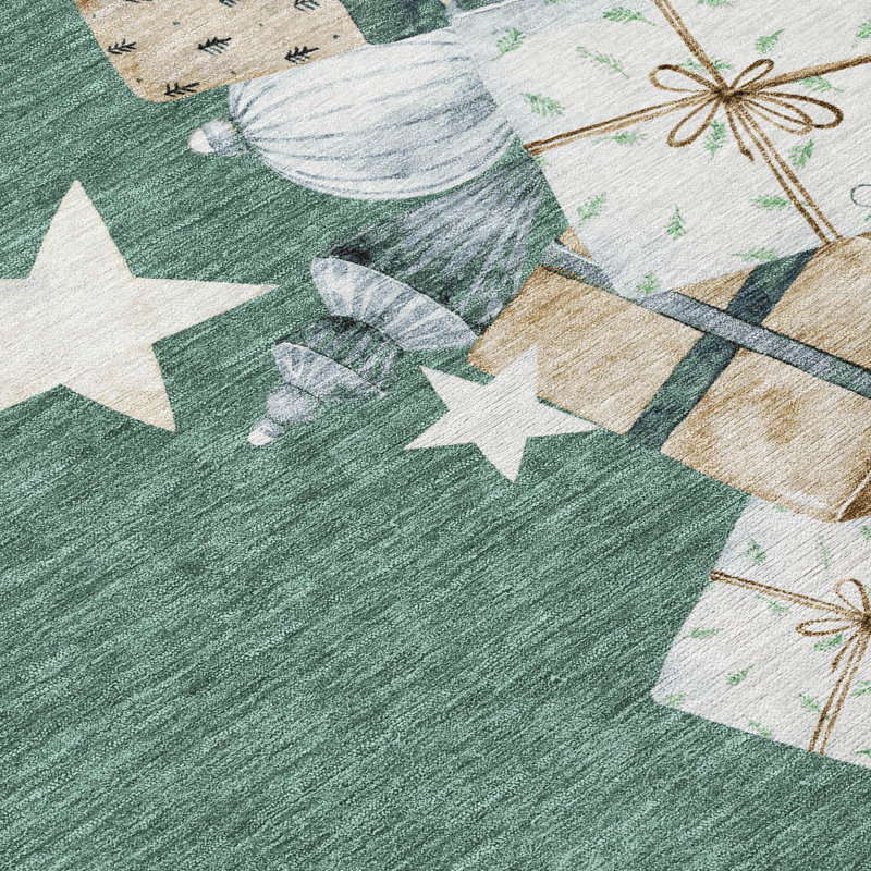 Machine Washable Indoor/Outdoor Christmas Presents Xhevrie Seafoam Rug, Runner 2'3" x 7'6"