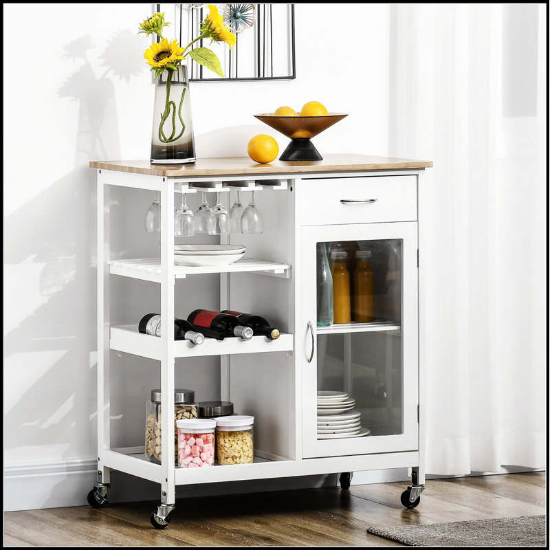Îlot de cuisine polyvalent avec support à vin et grand rangement, parfait pour organiser et améliorer votre espace de cuisson.
