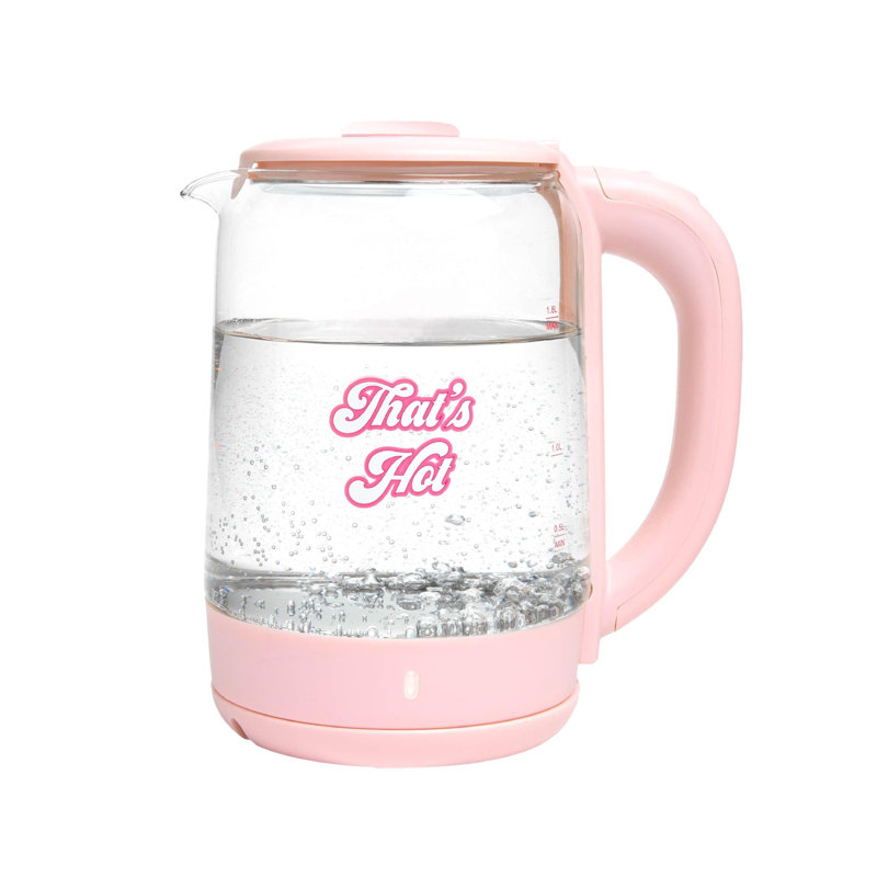 Bouilloire électrique, ébullition rapide avec arrêt automatique, indicateur DEL, base à 360 °, rangement pour cordon, 1,8 litre, verre, rose