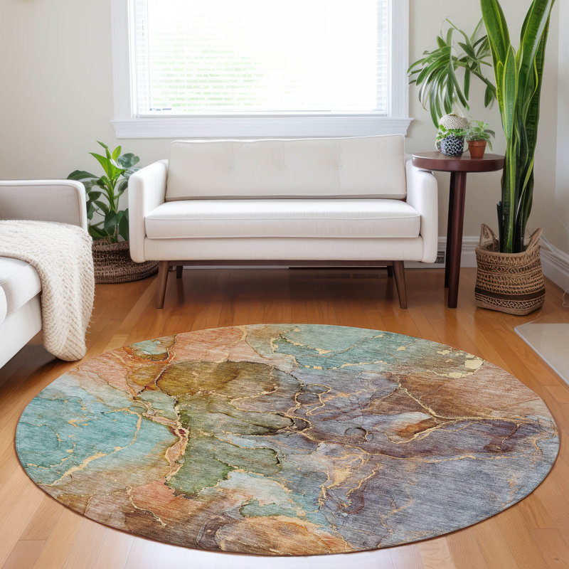 Killingly Washable Abstract Indoor / Outdoor Rug, Round 8'