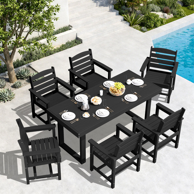 Ensemble de salle à manger rectangulaire pour 6 personnes L 70 po avec 6 chaises, Noir