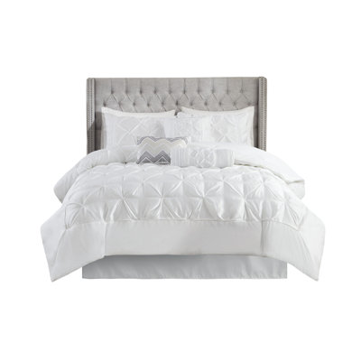 Ensemble d'édredon touffeté 7 pièces, ensemble de literie double blanc avec coussins décoratifs - Conception touffetée élégante et bourre en polyester hypoallergénique