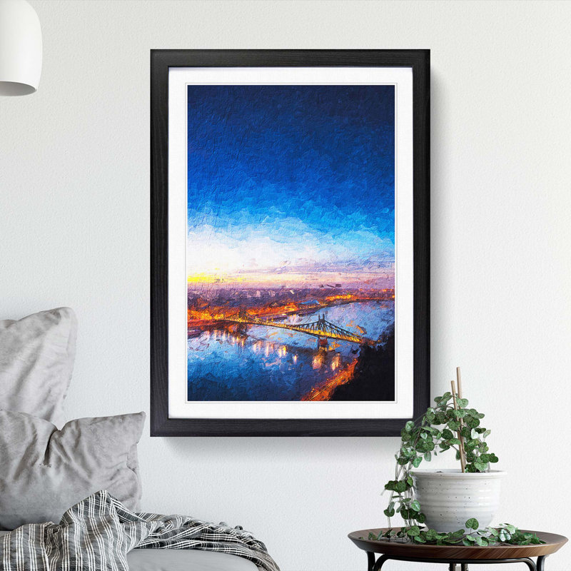 Budapest Skyline in Hungary in Abstract - Picture Frame Painting Print on MDF, Black Framed, 65cm H x 48cm W x 2cm D