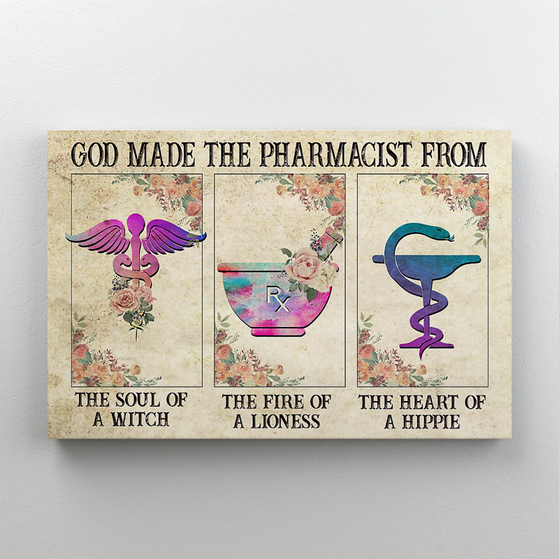 Pharmacien, symboles, art textuel sur toile tendue, H 11 po x l 14 po x P 2 po