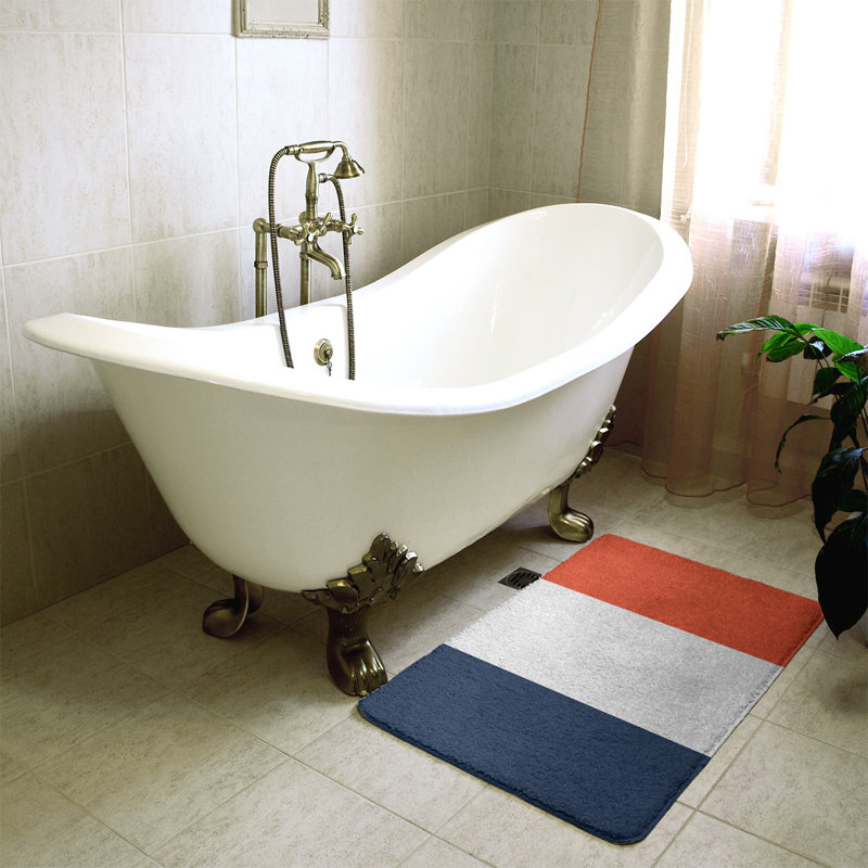 Tapis pour salle de bain Houston, l 17 po x L 24 po, Bleu marine/blanc