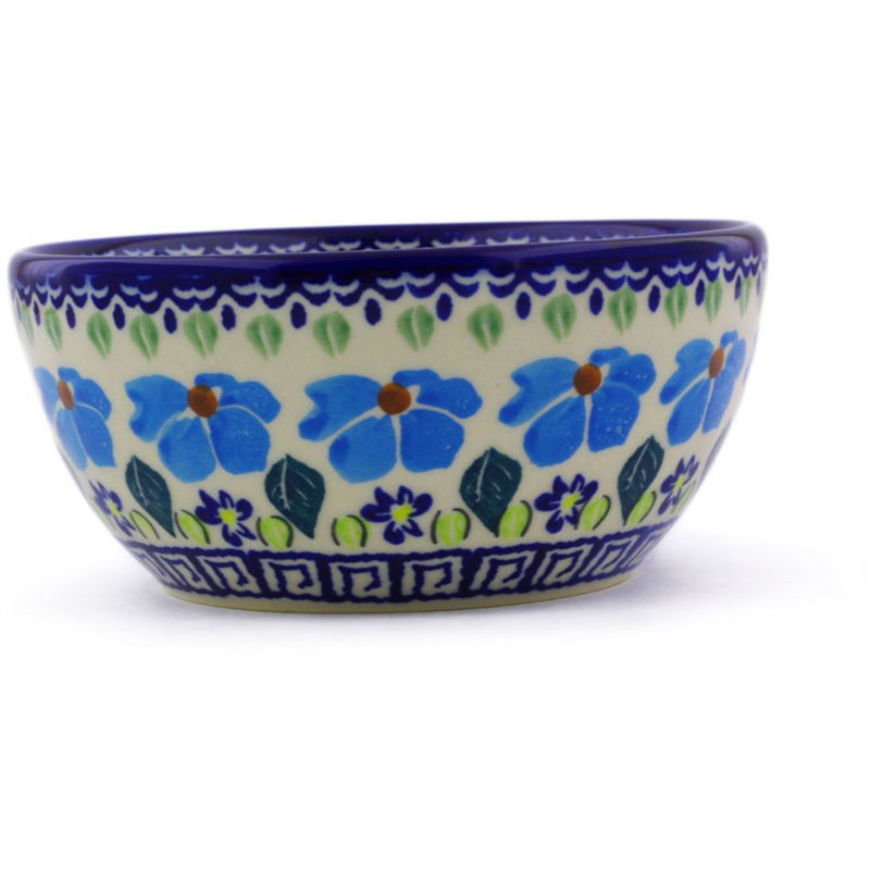 Polish Pottery 5 Inch Stoneware Bowl - Pansy Morning