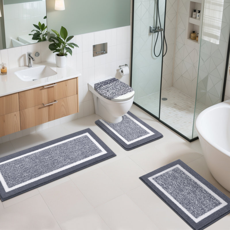 4 Piece Soft Absorbent Microfiber Bath Rug Set with Non-Slip Backing (Set of 4), Gray