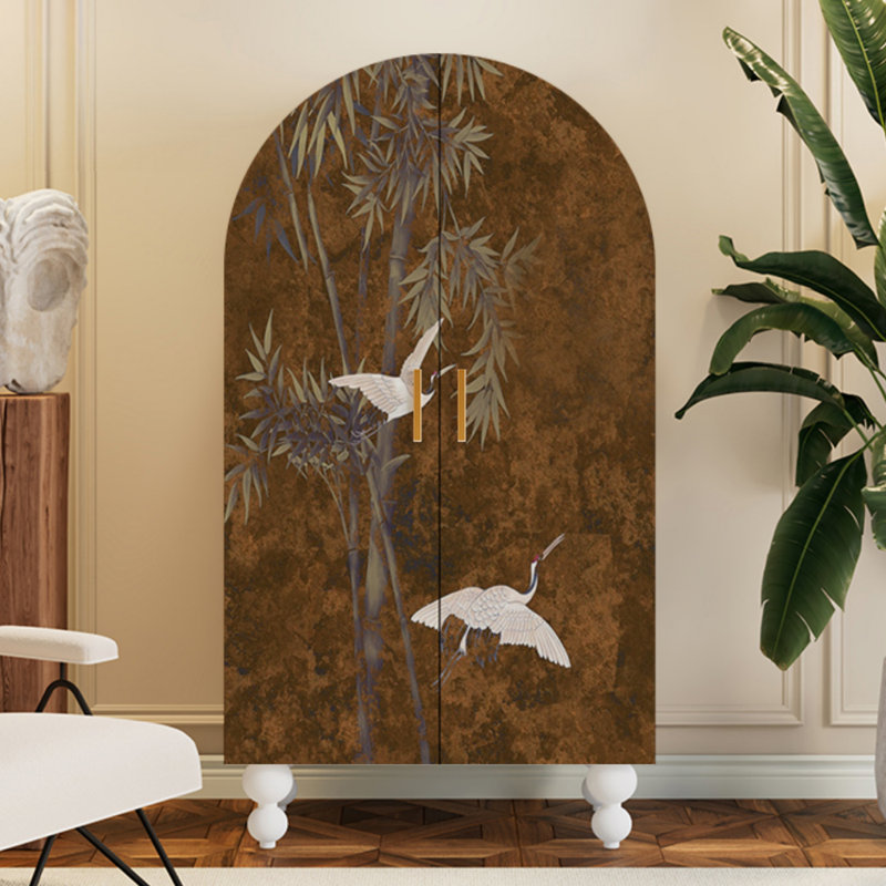 Armoire arquée avec tablettes et portes, Blanc / Brun foncé