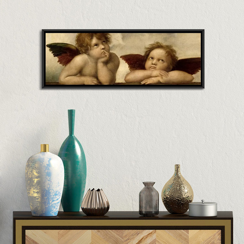 «The Two Angels» par Raphael - peinture panoramique sur cadre flottant, H 12 po x l 36 po x P 1,5 po