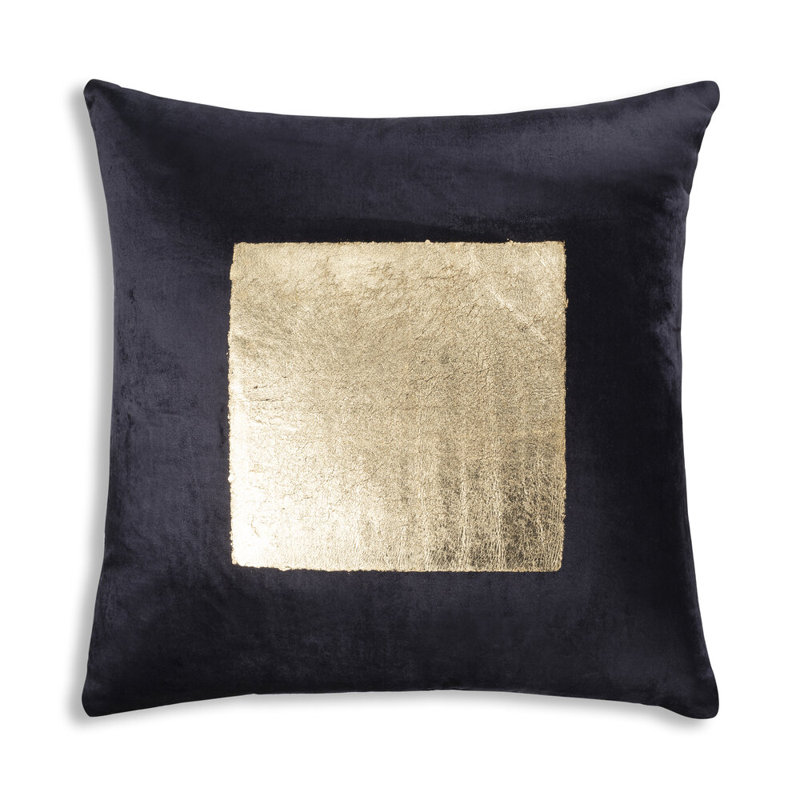 Verona Square Velvet Pillow Cover & Insert, Black/Gold