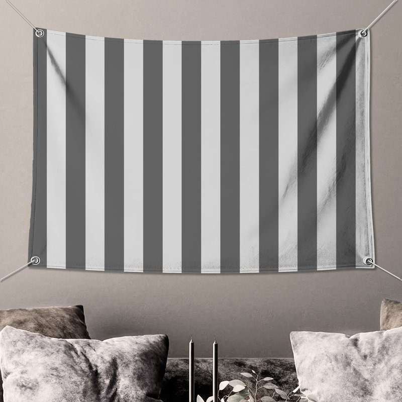 Gray Vertical Stripes Wall Tapestry - Stripes Wall Decor, H 104 po x 88 avec 4 œillets