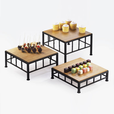Iron Square Riser With Bamboo Top