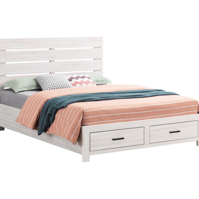 Eastern King Coastal White Storage Bed With Slatted Headboard, Drawers, - Look And Feel, Bedroom Essential Feel Size Storage, Engineered Wood Build, Furniture
