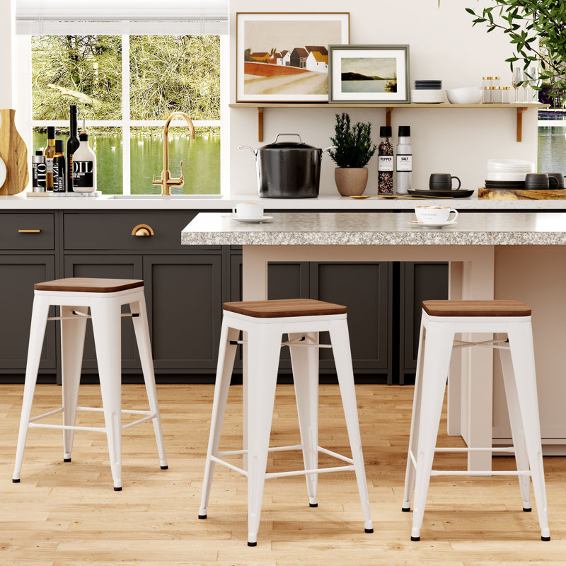 Comptoir et tabourets de bar en métal, Tabouret de comptoir (siège d'une hauteur de 26 p, Crème, crème