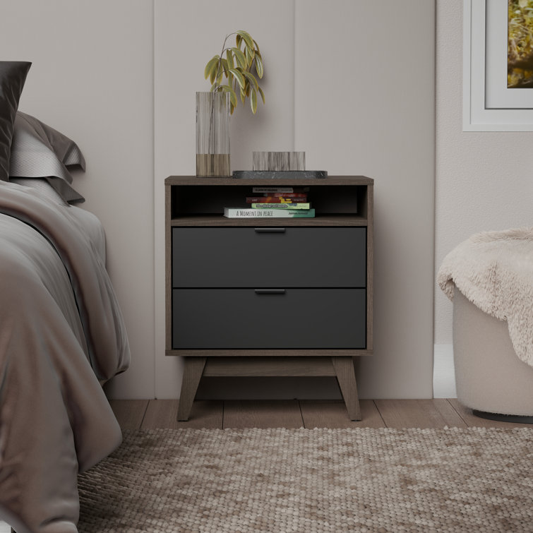 Clea Modern 2-Drawer Nightstand w/ Open Shelf - Bedside Table W17.7'