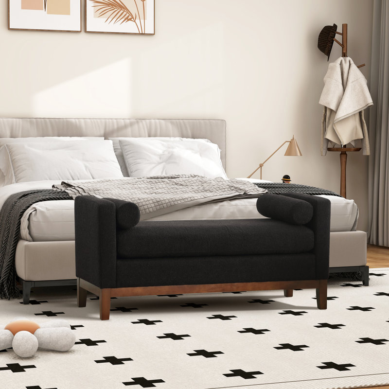 Timsbury Boucle Upholstered Bench, Black/Walnut