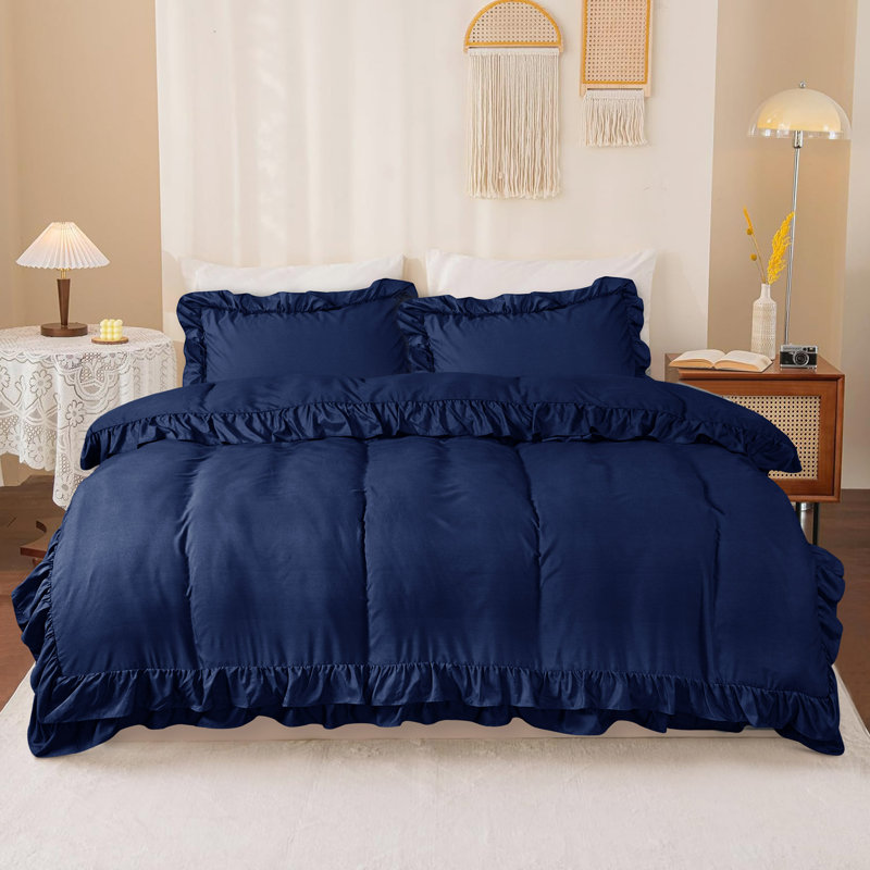 Amiela Microfiber Solid Colour Duvet Cover with Pillowcases, Kingsize + 2 Standard Pillowcases, Blue