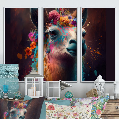 " Floral Lama II - Animals " 3 - Pieces