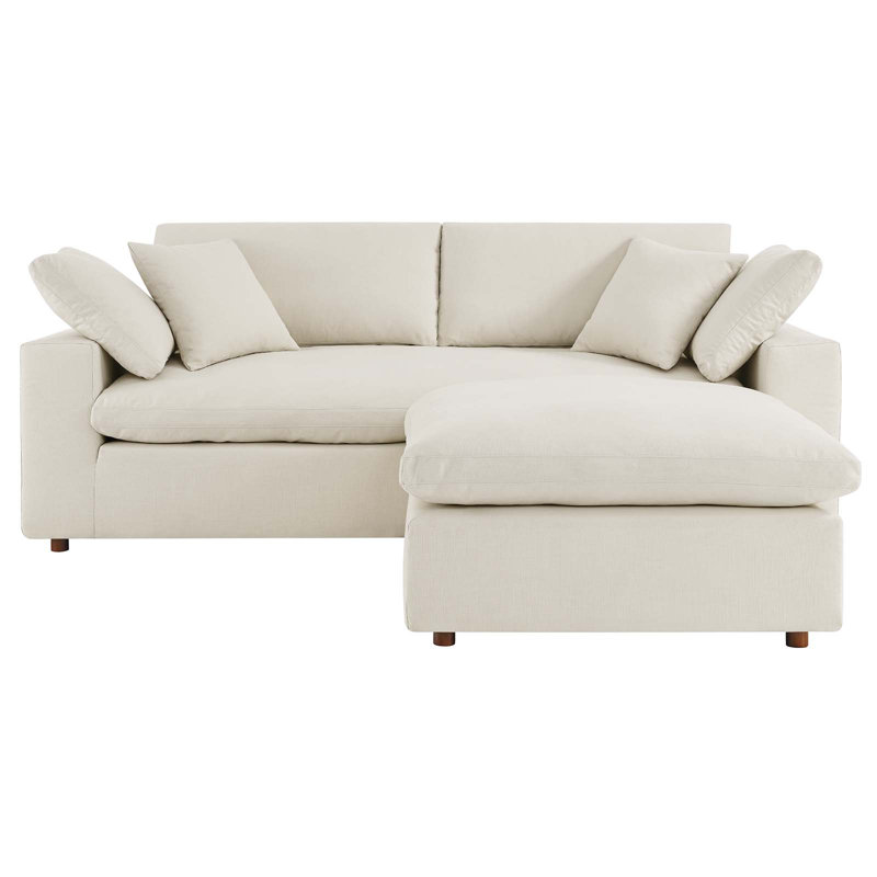 Modway Commix Down Filled Overstuffed Sectional Sofa and Ottoman Set, Light Beige